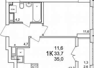 Продаю 1-комнатную квартиру, 35 м2, деревня Анкудиновка, ЖК КМ Анкудиновский Парк