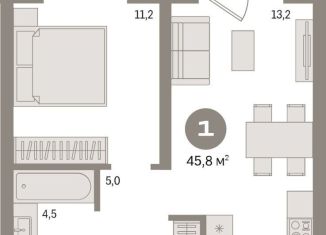 Продажа однокомнатной квартиры, 45.8 м2, Тюмень, ЖК Речной Порт