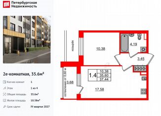Продаю однокомнатную квартиру, 35.6 м2, посёлок Шушары