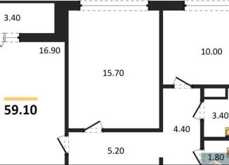 2-комнатная квартира на продажу, 59.1 м2, Воронеж, улица Пескова, 6