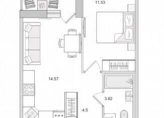 Продам 1-ком. квартиру, 37.4 м2, посёлок Парголово, Михайловская дорога, 6