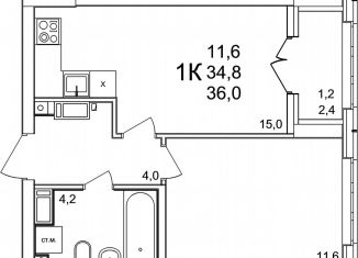 Продажа 1-ком. квартиры, 36 м2, деревня Анкудиновка, ЖК КМ Анкудиновский Парк