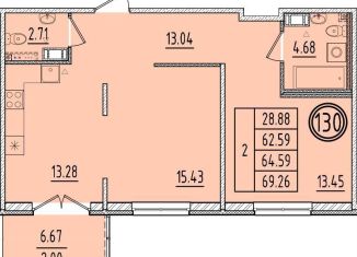 Продам 2-ком. квартиру, 62.6 м2, посёлок Шушары