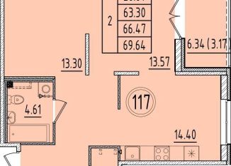 Двухкомнатная квартира на продажу, 63.3 м2, посёлок Шушары