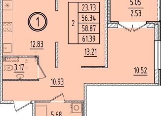 Продаю 2-ком. квартиру, 56.3 м2, посёлок Шушары
