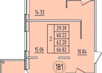 Двухкомнатная квартира на продажу, 60.2 м2, посёлок Шушары