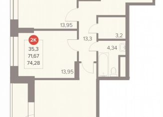 Продается двухкомнатная квартира, 74.3 м2, Люберцы, Октябрьский проспект, 28А