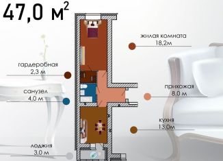 Продам 1-комнатную квартиру, 47 м2, Воронеж, улица Независимости, 55/10