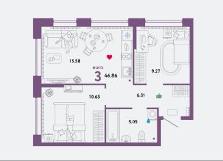 Продажа 3-ком. квартиры, 46.9 м2, Тюмень, ЖК Колумб, улица Первооткрывателей, 14