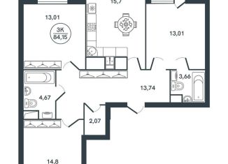 Продаю 3-комнатную квартиру, 84.2 м2, Тверь, улица Левитана, 74Б, ЖК Иллидиум-2