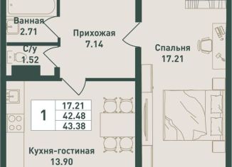 Однокомнатная квартира на продажу, 43.4 м2, Ленинградская область