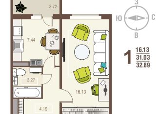 Продам 1-комнатную квартиру, 32.9 м2, Курск