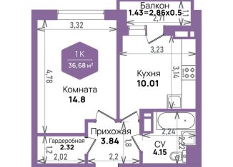 Продается 1-комнатная квартира, 36.7 м2, Краснодар, Константиновская улица, 5лит6