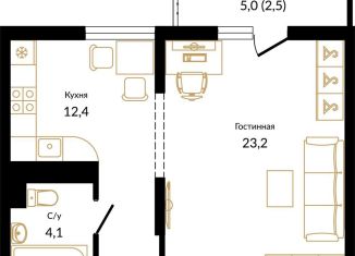 Продажа однокомнатной квартиры, 42.2 м2, посёлок городского типа Сириус, улица Акаций, 34к3