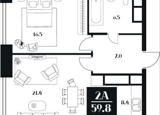 2-ком. квартира на продажу, 59.8 м2, Москва, улица Серпуховский Вал, 1, улица Серпуховский Вал