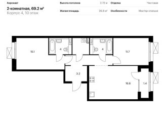 Продажа 2-комнатной квартиры, 69.2 м2, Санкт-Петербург, муниципальный округ Волковское