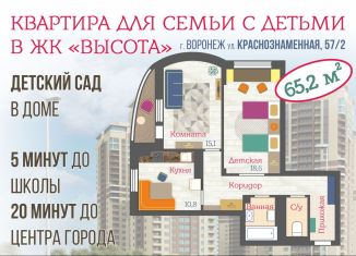 2-комнатная квартира на продажу, 65.2 м2, Воронеж, Краснознамённая улица, ЖК Высота