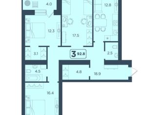 Продажа 3-комнатной квартиры, 92.8 м2, Тюмень, улица 50 лет Октября, 75к4, Ленинский округ