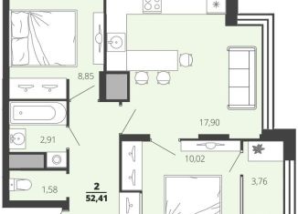 Продам двухкомнатную квартиру, 52.4 м2, Рязанская область