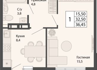 1-комнатная квартира на продажу, 36.5 м2, рабочий посёлок Краснообск