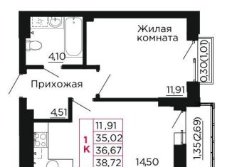 Продам 1-комнатную квартиру, 36.7 м2, Ростовская область