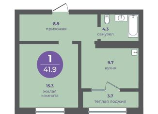 1-комнатная квартира на продажу, 41.9 м2, Красноярск, Кировский район, улица Кутузова, 1