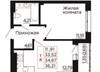 1-комнатная квартира на продажу, 34.9 м2, Ростовская область