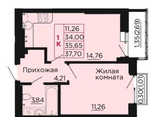 Продается 1-комнатная квартира, 35.7 м2, Аксай