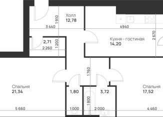 Продам двухкомнатную квартиру, 77.4 м2, деревня Нижняя Китаевка