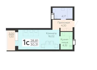 Продается 1-комнатная квартира, 30.3 м2, Воронежская область, Покровская улица, 19