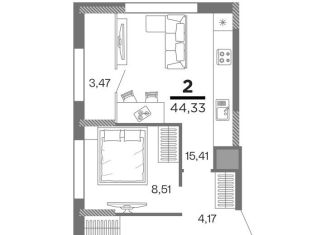 Продается 2-комнатная квартира, 44.3 м2, Рязань, ЖК Метропарк