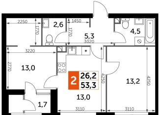 Продается двухкомнатная квартира, 53.3 м2, Москва, метро Тушинская