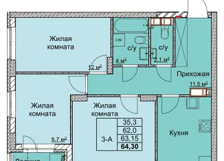 Продается 3-ком. квартира, 63.2 м2, Нижний Новгород, переулок Профинтерна, ЖК Маяковский Парк