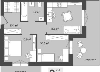 2-комнатная квартира на продажу, 49.9 м2, поселок Прибрежное