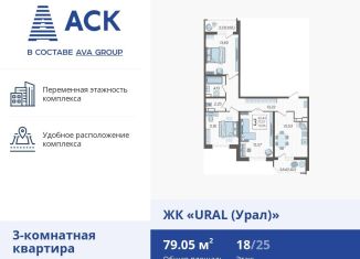 Продажа трехкомнатной квартиры, 79.1 м2, Краснодар, микрорайон КСК