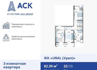 Продается 3-комнатная квартира, 82.4 м2, Краснодар, микрорайон КСК