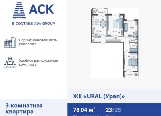 3-комнатная квартира на продажу, 78 м2, Краснодар, микрорайон КСК