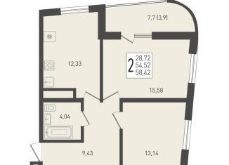 Продается 2-комнатная квартира, 58.4 м2, посёлок Берёзовый