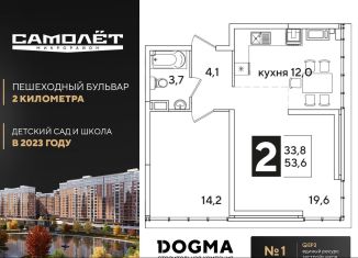 Продажа 2-ком. квартиры, 53.6 м2, Краснодар, ЖК Самолёт-3