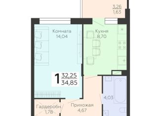 Продажа однокомнатной квартиры, 34.9 м2, Воронежская область