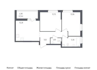 Продается 2-комнатная квартира, 57.8 м2, деревня Новосаратовка