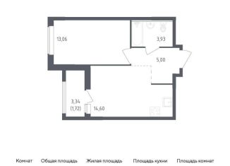 1-комнатная квартира на продажу, 38.3 м2, деревня Новосаратовка