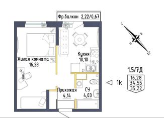 Однокомнатная квартира на продажу, 36.8 м2, Екатеринбург, ЖК Зеленая Горка, Тюльпановая улица, 13