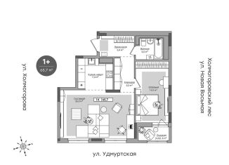 Продаю 1-комнатную квартиру, 64.2 м2, Ижевск, ЖК Парк-Квартал Атмосфера