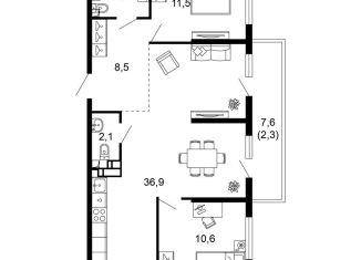 Продажа двухкомнатной квартиры, 77.7 м2, Сочи