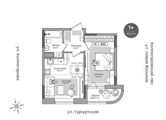 Продается 1-ком. квартира, 43.1 м2, Ижевск, ЖК Парк-Квартал Атмосфера