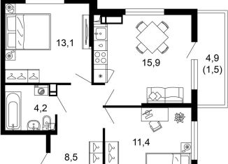 Продам 2-комнатную квартиру, 54.6 м2, Сочи