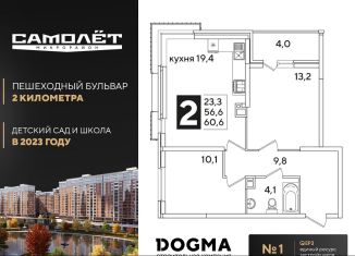 2-комнатная квартира на продажу, 60.6 м2, Краснодар, ЖК Самолёт-3