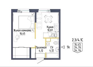 1-ком. квартира на продажу, 36.8 м2, Екатеринбург, ЖК Зеленая Горка, Тюльпановая улица, 11