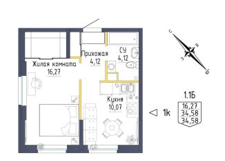 Продажа 1-ком. квартиры, 34.6 м2, Екатеринбург, ЖК Зеленая Горка, Тюльпановая улица, 13